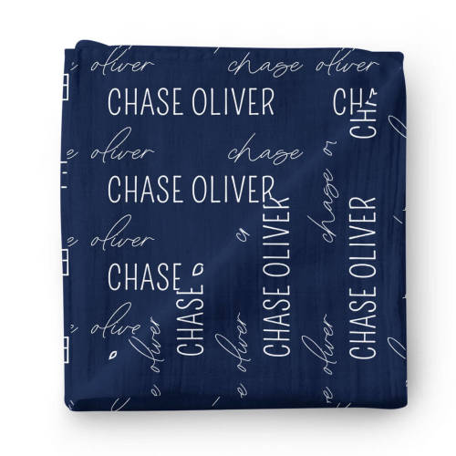 Personalized Midnight Baby Name Swaddle Blanket - Block & Script