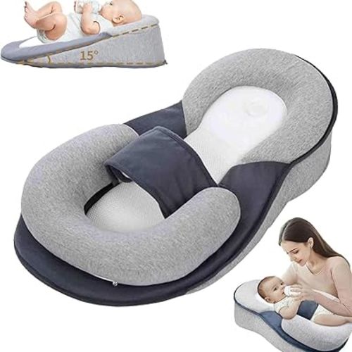 Baby Wedge Pillow - Acid Reflux Pillow, Multi-Purpose Feeding Pillow, Reflux Pillow for Baby to Reduce Spit-Up & Digestive Discomfort