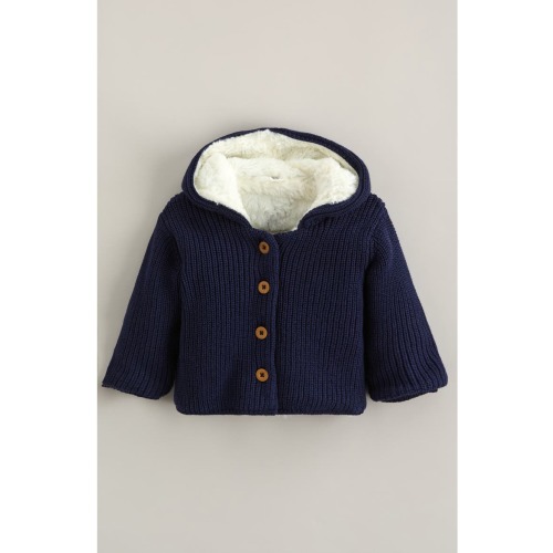 Hooded Cotton Cardigan with Faux Fur Lining