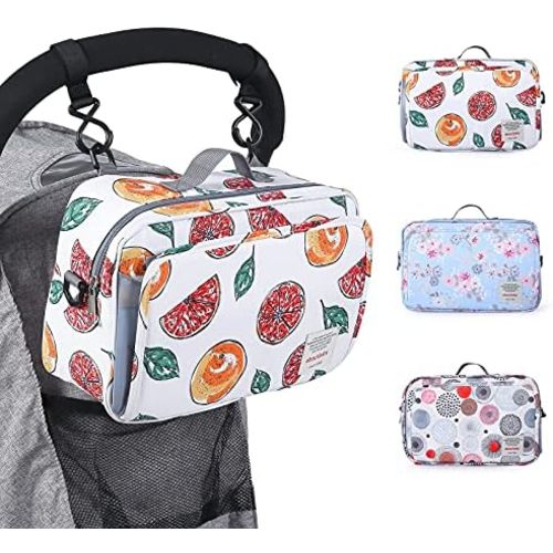 Non-Slip Stroller Organizer Bag for Diapers with Insulated Pocket, Stroller Hooks and Adjustable Strap,Universal Fit Most Strollers, Fruits
