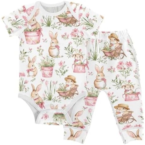 vvfelixl Baby Clothes Set - Cute Cartoon Pattern Bodysuits & Pants Set - Unisex 0-24 Months