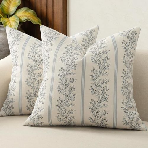 Vintage Throw Pillow Covers 18x18 Set of 2, Light Blue