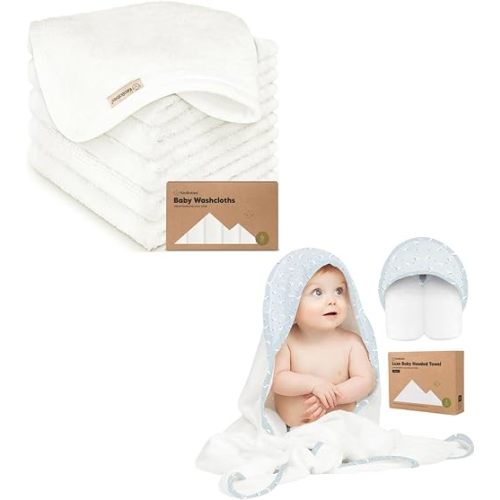 KeaBabies Organic Baby Washcloths and Baby Hooded Towel - Soft Baby Wash Cloths for Newborn, Kids - Baby Towel, Toddler Towels, Hooded Towels for Baby