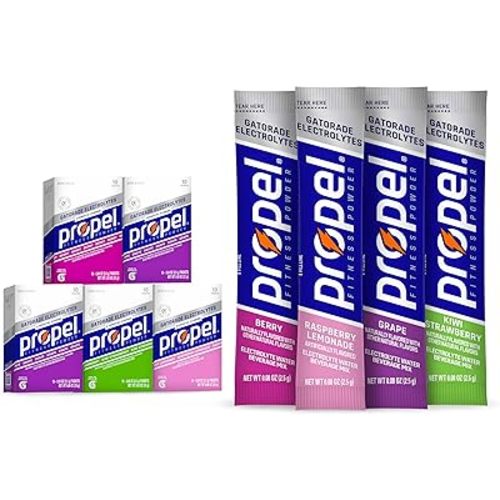 Propel Electrolyte Enhanced Water Drink Mix Powder Packets, 4 Flavor Variety Pack, Zero Calorie & Zero Sugar Hydration with Electrolytes and Vitamins C & E (50 Packets)