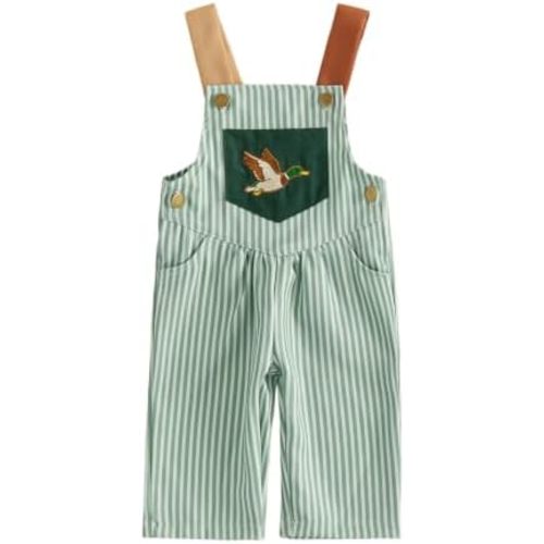 Baby Boy Fall Outfits Bear/Duck Embroidery Romper Overalls