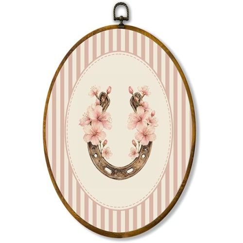 zewepri Horseshoe Floral Wall Art, Western Oval Canvas Print