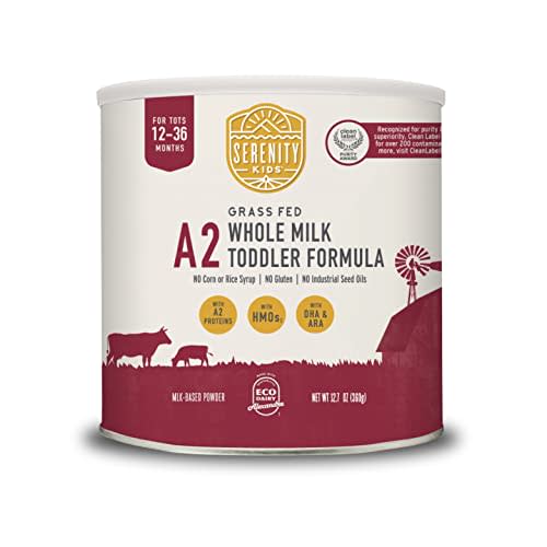 Serenity Kids 12+ Months A2 Whole Milk Toddler Formula Powder - Grassfed Formula With HMOs - Clean Toddler Protein & Easy Digestion - Powdered Milk with DHA & ARA - 12.7 Oz, 1 Pack