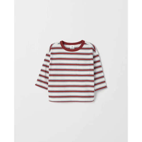 Baby Organic Cotton Long Sleeve Stripe T-Shirt - Red Stripe/Cloud Dancer
