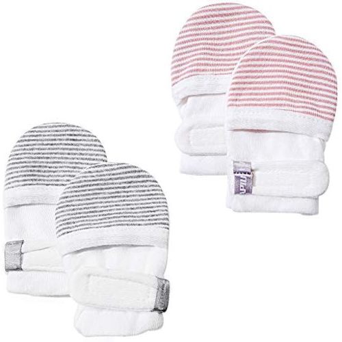 HAPIU Baby No Scratch Mittens Stay On, 100% Cotton Breathable, Adjustable Infant Gloves for Boys Girls, Newborn - 12 M
