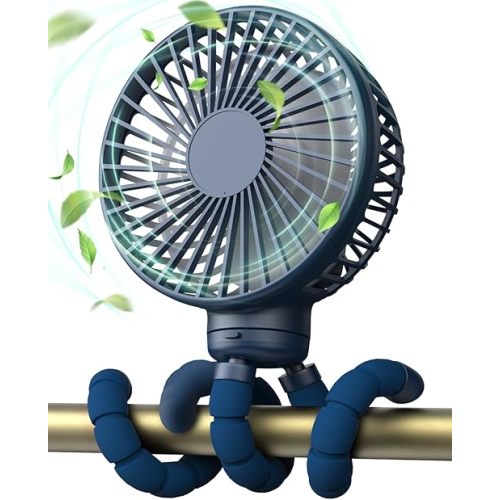 FRIZCOL Stroller Fan for Baby - Portable Fans Rechargeable - Battery Operated Fan(Use for 24Hrs) - Fan for Handheld/Clip On/Car Seat/Desk/Camping (Dark Blue)
