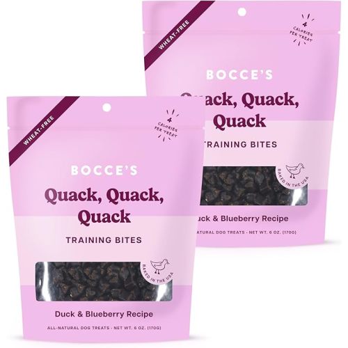 Bocce's Bakery Quack Quack Quack Training Treats for Dogs – Natural, Low-Calorie, Wheat-Free Training Bites Made with Real Ingredients & Baked in The USA – Duck & Blueberry Recipe (2 Pack Bundle)