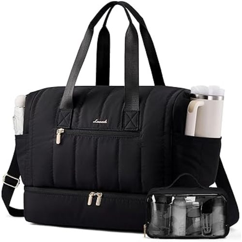 LOVEVOOK Travel Duffle Bag,Puffer Weekender Bags For Women with Shoe Compartment,70L Carry On Duffel Bags For Airplanes,Hospital Bag for Labor and Delivery,Overnight Bag 2Pcs Set