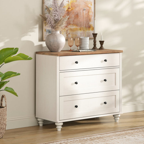 Harper Orchard Ariv Farmhouse Buffet Cabinet, Sideboard For Dining Room with 3 Drawers, Rustic White & Reviews | Wayfair
