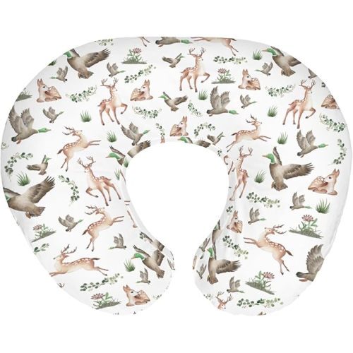 Wild Animals Hunting Baby Nursing Pillow Covers for Boy Girl Mallard Duck Deer Green Leaves Nursery Pillowcase for Breastfeeding Pillows Country Animal Hunters Soft Stretchy Slipcovers for Newborn