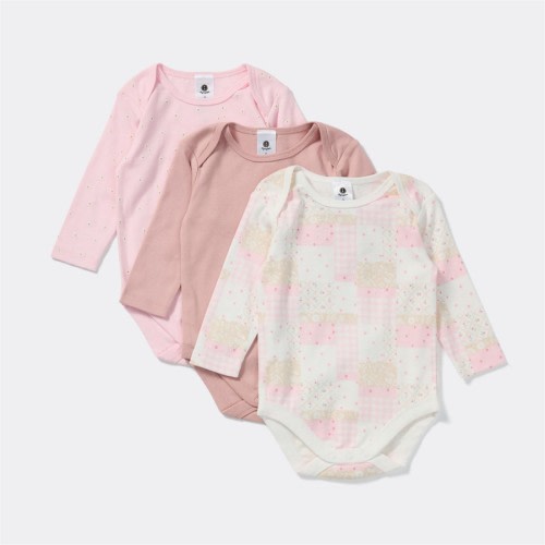 Dymples Baby Long Sleeve Bodysuit 3 Pack - Pink & White - Size 1