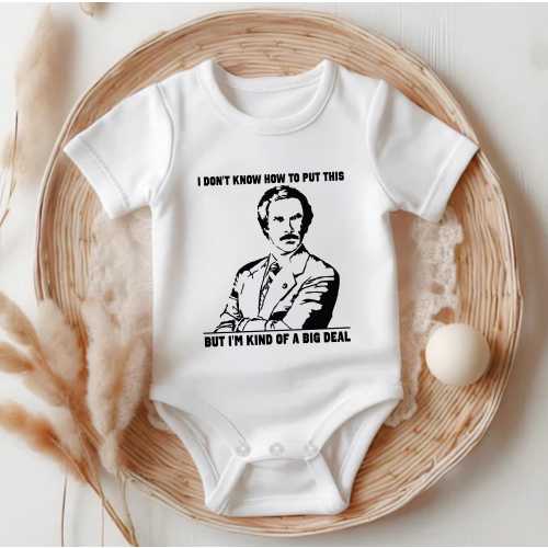 Funny Baby Onesie®, KIND Of A BIG DEAL Baby Onesie, Ron Burgundy Onesie®, Comedy Baby Onesie®, Baby Gifts, Baby Apparel, Anchorman 216HGNN