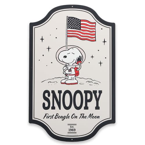 Peanuts Snoopy First Beagle on the Moon Metal Sign - Fun Snoopy in Space Sign for Kids' Bedroom or Play Room