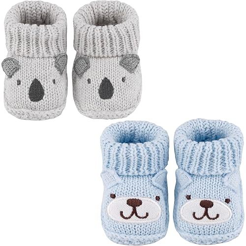 Newborn Knit Booties Soft Baby Sock Boots for Infant Boys Girls First Walkers 2 Pairs, 0-3 Months