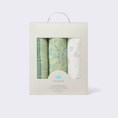 Muslin Swaddle Baby Blankets - Bunnies - 3pk - Cloud Island™: Cotton, Typography Pattern, 47" x 47"