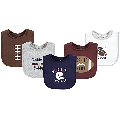 Hudson Baby Unisex Baby Cotton Bibs, Brown Football, One Size