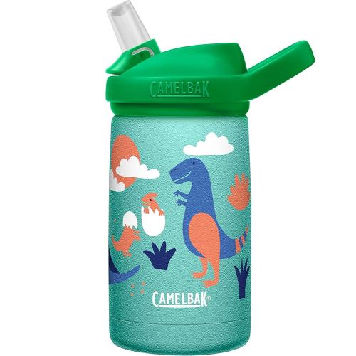 CamelBak eddy+ Kids Water Bottle with Straw, Insulated Stainless Steel - Leak-Proof when Closed, 12oz, Dino Volcanos