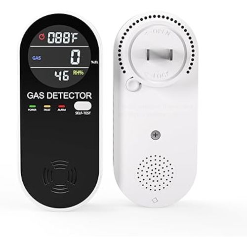 Natural Propane Gas Detector,3 in 1 Plug-in Combustible Gas Leak Detector Monitor(Gas, Temperature and Humidity Display) for Home & RV Leak Alarm for LNG, LPG, Methane (1)