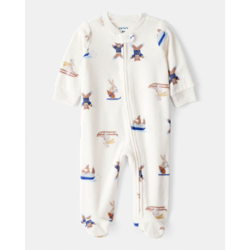 Baby Animal Ski Print Loose Fit Long-Sleeve Sleep & Play Pajamas - Cream - Carter's