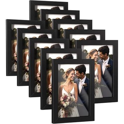HappyHapi 4x6 Picture Frames Set of 10, Tabletop or Wall Display Pictures 3.5x5 with Mat or 4x6 Without, Multi Photo Frames Collage (Black)