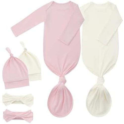 Newborn Knotted Gown 2Pack, Soft Breathable Baby Sleep Gown for Boys Girls, Infant Baby Coming Home Hospital Outfit