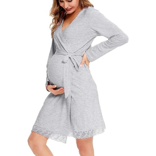 SWOMOG Women's Maternity Nursing Robe Pregnancy Breastfeeding Bathrobes 3 in 1 Labor Delivery Nightgowns