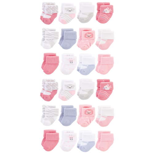 Hudson Baby Newborn Infant Soft Stretchable Cotton Terry Socks 24-Pack, Girl Safari, 0-3 Months