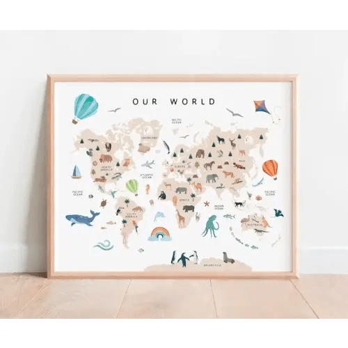Animal World Map, Nursery Map, Safari Animals, Educational Poster, - TikTok Shop