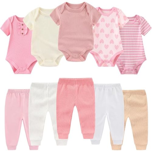 Baby Bodysuit and Pant Set 10 Pack Cotton Newborn Baby Boy Girl Clothes Outfits