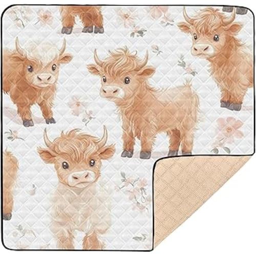 Highland Cows Cute Baby Playmat Washable Playroom Crawling Mat Non-Slip Play Mats for Floor 50x50 Mat