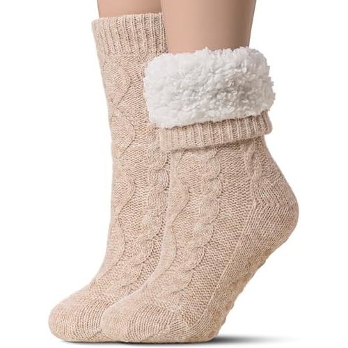 Tough Land Slipper Socks for Women with Grippers Non Slip, Sherpa Lined Slipper Socks