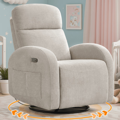 Aemeios Chenille Swivel Rocker Glider Power Recliner Nursery Rocking Chair with USB and Type-C Ports, Camel