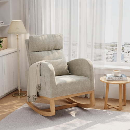 IdealHouse Modern Nursery Rocking Chair, Boucle Upholstered Rocker with Side Pocket, Ergonomic Glider for Bedroom, Living Room, Nursery, Easy Assembly, Grey