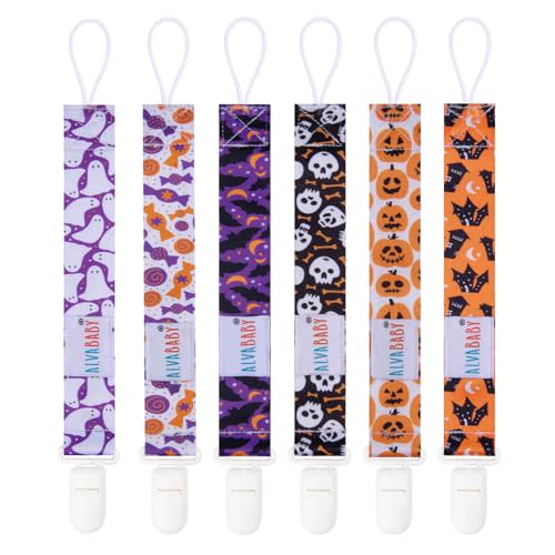 ALVABABY Halloween Baby Pacifier Clips Paci Universal Holder Leash Pacifier Clip Binky Holder for Teether Soothie 6 Pack 6DBP05A