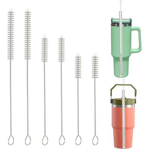 6Pcs Straw Cleaner Brush, 3-Size Extra Long Drinking Straw Cleaning Brush for Stanley Mug 40oz 30oz 20oz 14oz, 10mm Wide Straw Cleaner Brush for Water Bottle, Glass Silicone Metal Straws and Tubes
