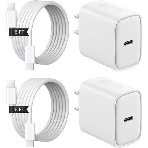 iPhone Duo 18 17 16 15 Charger 2+2Pack USB C Charger Block with 6FT Cable