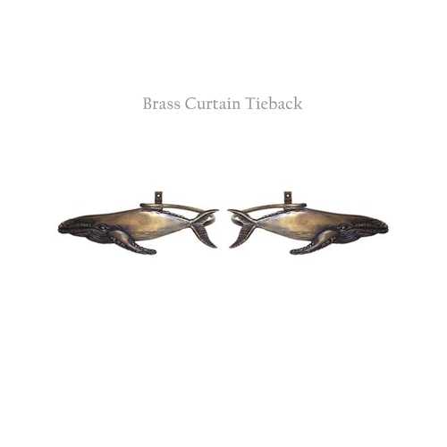 7.8" Vintage Humpback whale Curtain Tie Back Solid Brass Wall Hooks Hanger, Curtain Tieback, Curtain Holdback, Curtain Holder, Beach House