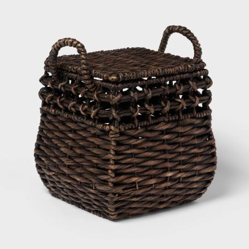 Rounded Square Chocolate Woven Basket with Lid - Threshold™