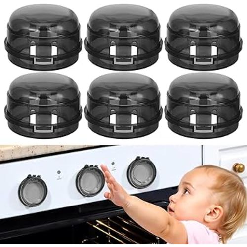 Gas Stove Knob Covers – Heat-Resistant Baby Proof Stove Knob Covers, Universal Size Gas Stove Knob Locks, Stove Child Proof Knobs with Adhesive, Stove Safety Guard for Kids Toddler Pet(6 Pack)