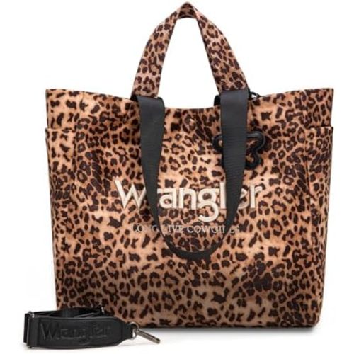 Montana West Wrangler Large Tote Bag for Women Designer Leopard Print Purse for Travel Work Gym