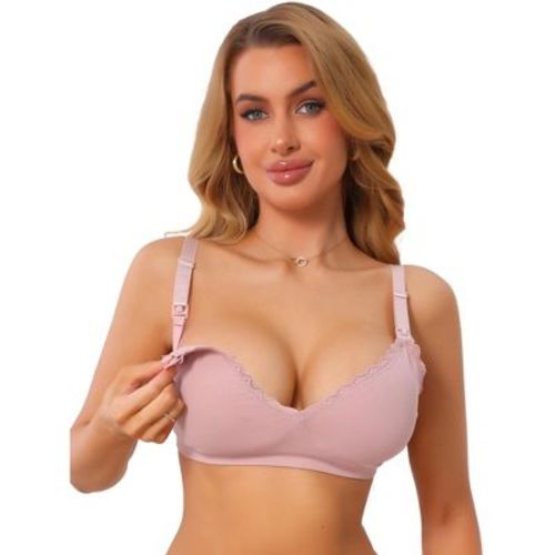 INSPIRE CHIC Women Nursing Bra Deep V Lace Trim Seamless Wireless Maternity Breastfeeding Pregnancy Bralette Large Pink