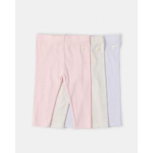 3 Pack Cotton Rib Leggings - Pnk Mpack - 12-18M