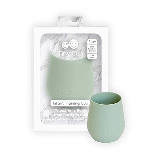 ezpz Tiny Cup (Sage) - 4 months+ - 100% Silicone Training Cup for Infants - Designed by a Pediatric Feeding Specialist - Baby-Led Weaning Essentials & Baby Gifts