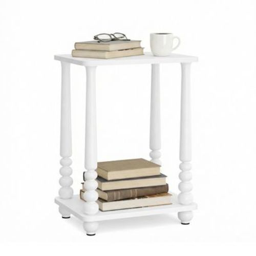 VASAGLE MARIEL Collection - Side Table, Nightstand for Small Spaces, with Shelf, Solid Wood Legs, Mid-Century Modern, Cloud White