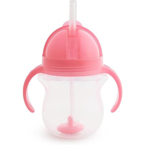Munchkin Any Angle Sippy Cup for Toddlers, Weighted Straw Trainer Cup with Click Lock Lid, 7 Ounce, Pink