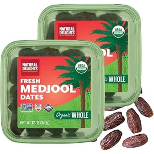 Natural Delights Organic Medjool Dates Whole - USDA Certified Organic Fruit, Good Source of Fiber & Potassium, Naturally Sweet, Snack for On-the-Go, Large & Plump Dates - 12 oz Tub (Pack of 2)